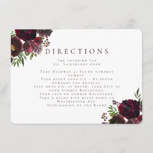 Red Burgundy Watercolor Floral Wedding Directions Enclosure Card