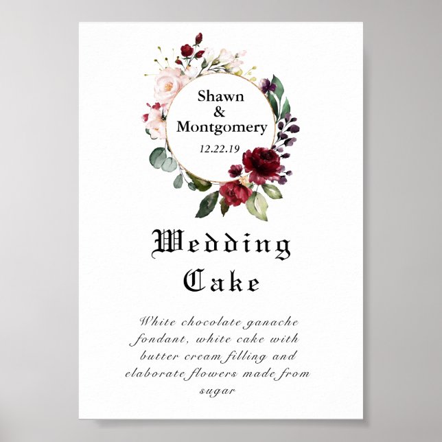 Red Burgundy Wedding Cake Sign (Front)