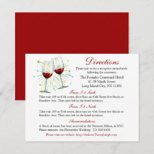 Red burgundy Wedding Directions Wine Glasses Invitation