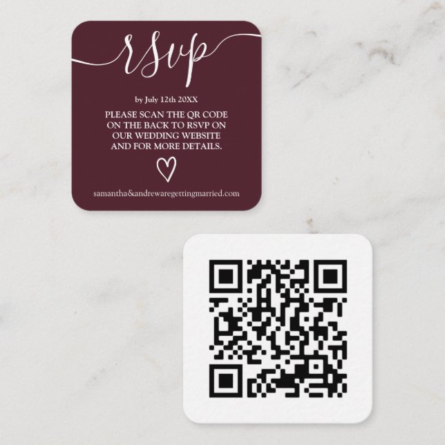 Red burgundy wedding rsvp Qr code Enclosure Card (Front/Back)