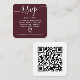 Red burgundy wedding rsvp Qr code Enclosure Card