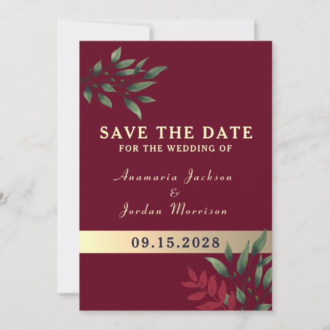 Red Burgundy Wedding Save The Date (Front)