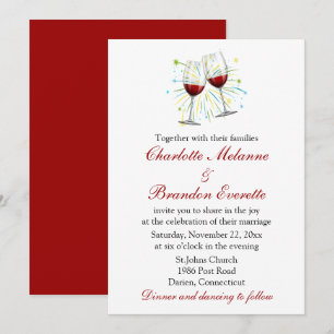 Red Burgundy Wedding Wine Glasses Winery Vineyard Invitation