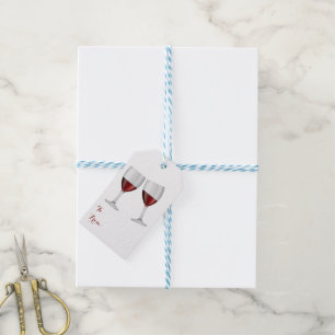 Red Burgundy Wine Champagne Glasses Wedding Winery Gift Tags