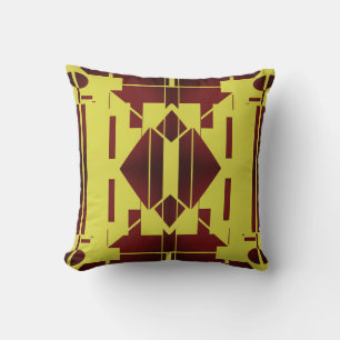 Red Burgundy Yellow Symmetrical Mediterranean Look Cushion