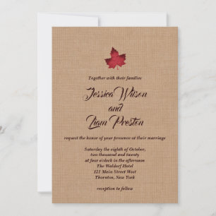 Red Burlap Maple Leaf Wedding Invitation