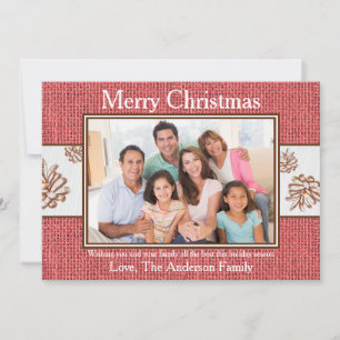Red Burlap Pinecones Photo - Christmas Card