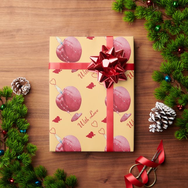 Red  burning heart shaped candle romantic wrapping paper (Holiday Gift)