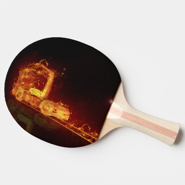 Red Burning Truck in Fire Flames Ping Pong Paddle (Side)