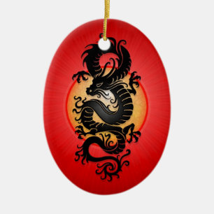 Red Burst Chinese Dragon Ceramic Tree Decoration