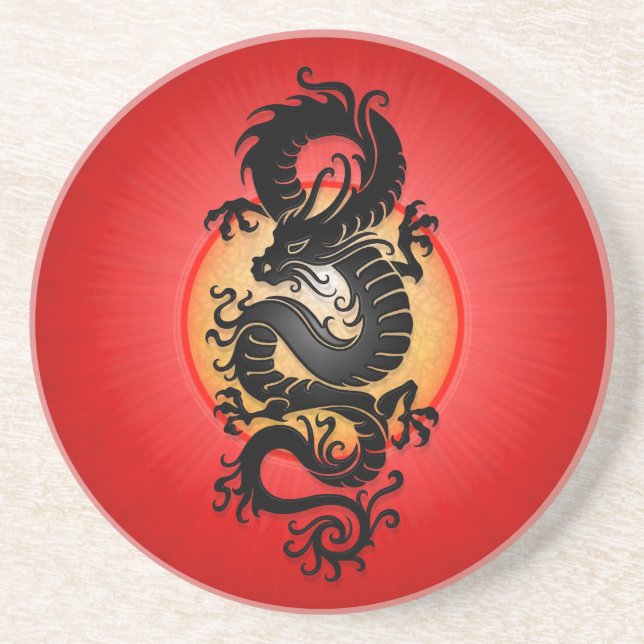 Red Burst Chinese Dragon Coaster (Front)