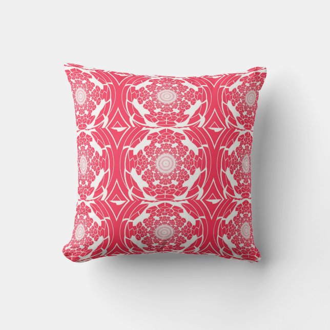 Red Burst Dimensional Fractal Pattern Cushion (Front)