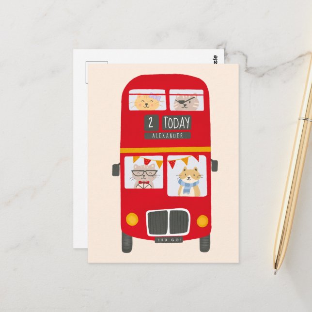Red Bus Birthday Postcard (Front/Back In Situ)