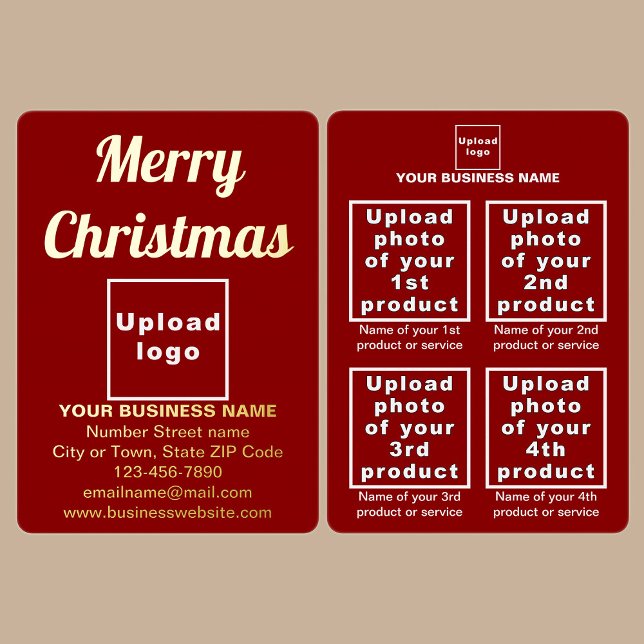 Red Business Brand on Christmas (Red business brand with products or services on Christmas foil holiday card.)