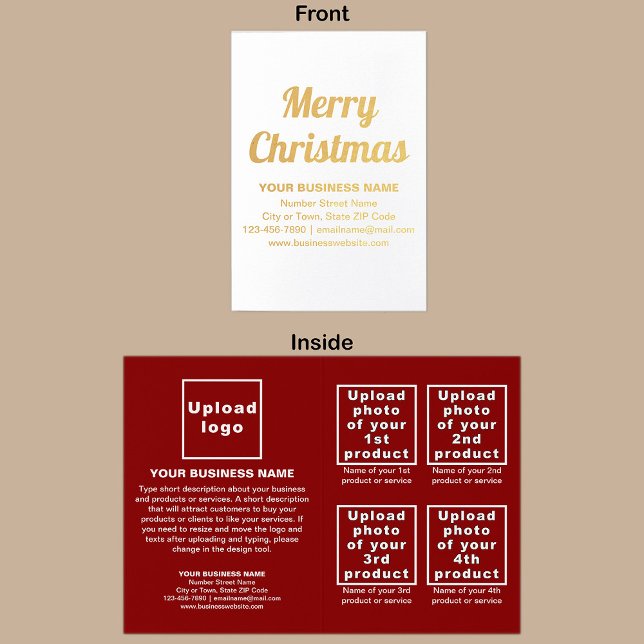 Red Business Brand on Christmas Foil Card (Red business brand with products or services on Christmas folded foil card.)
