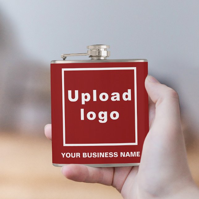 Red Business Brand on Vinyl Wrapped Flask (Your business name and logo on red vinyl wrapped flask.)