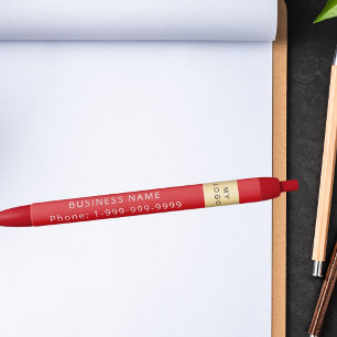 Red business company logo name phone black ink pen