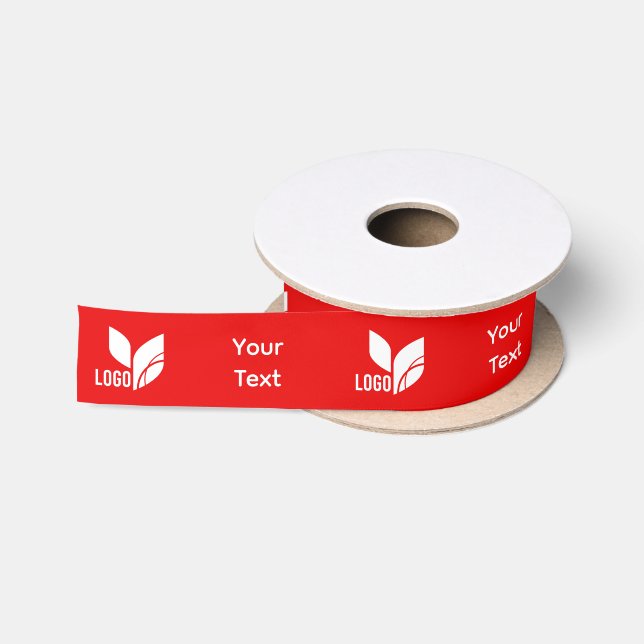 Red Business Logo and Custom Text Satin Ribbon (Spool)