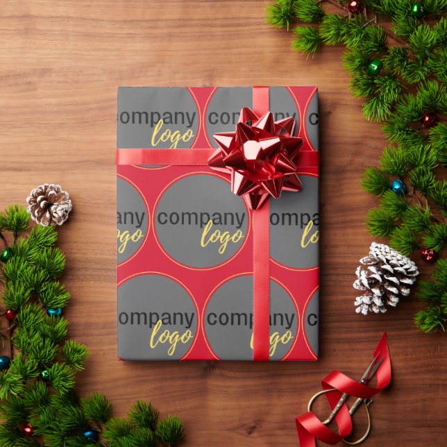 RED BUSINESS LOGO REPEATING PATTERN CUSTOMER GIFT WRAPPING PAPER (Holiday Gift)