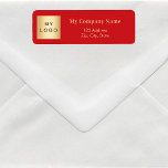 Red business logo return address<br><div class="desc">A red background,  golden text.  Personalise and add your comapny name,  address and business logo.</div>