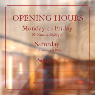 Red Business Opening Hours Sign Window Cling