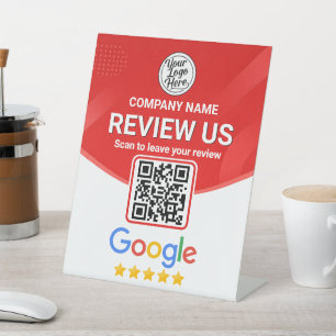 Red Business Rating QR Code Signage Google Review Pedestal Sign