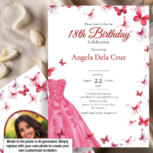Red Butterflies And Dress 18th Birthday Debut Invitation