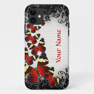 Red butterflies on black lace iPhone 11 case