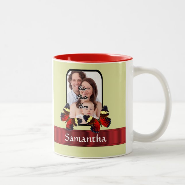 Red butterflies photo template Two-Tone coffee mug (Right)