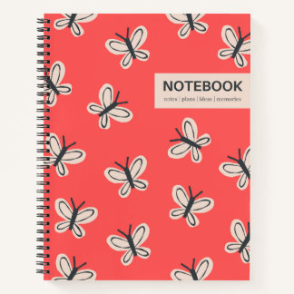 Red butterflies spiral bound notebook