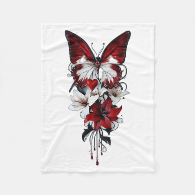 Red Butterfly and Lily Art Blanket (Front)