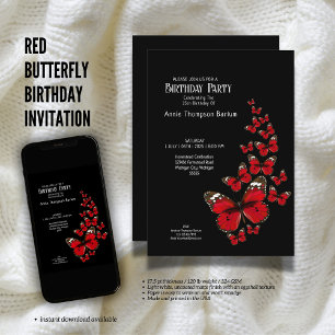 Red Butterfly Birthday Invitation