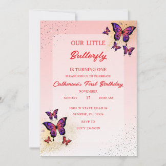 Red butterfly birthday invitations