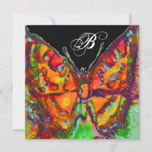 RED BUTTERFLY BLUE GOLD YELLOW SPARKLES MONOGRAM ANNOUNCEMENT