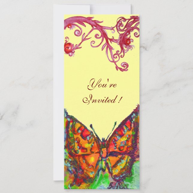 RED BUTTERFLY , bright yellow black Invitation (Front)