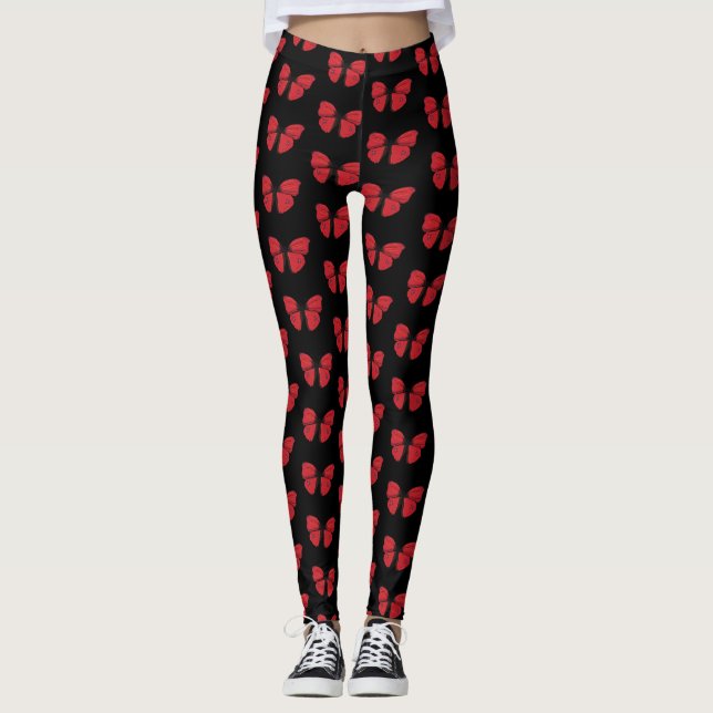 Red Butterfly Drawing Leggings (Front)