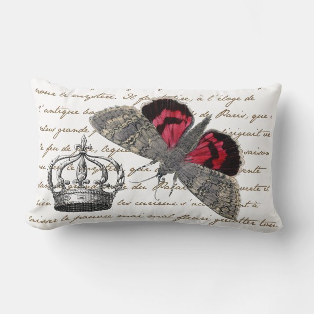 Red Butterfly French Crown Pillow (Front)