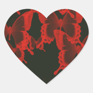 red butterfly from dark night  background heart sticker