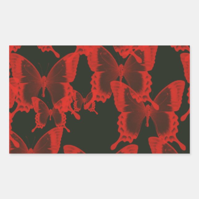 red butterfly from dark night  background rectangular sticker (Front)