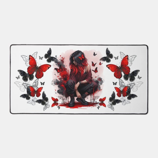 Red butterfly grunge girl desk mat (Front)