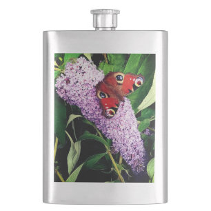 Red butterfly hip flask