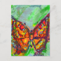 RED BUTTERFLY IN BLUE GREEN TEAL GOLD SPARKLES