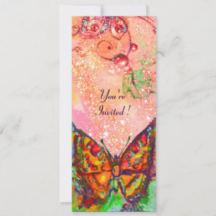 RED BUTTERFLY IN PINK FUCHSIA GOLD SPARKLES INVITATION
