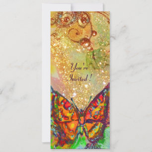 RED BUTTERFLY IN YELLOW BROWN GOLD SPARKLES INVITATION