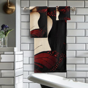Red Butterfly Masquerade Woman Gothic Fantasy Bath Towel Set