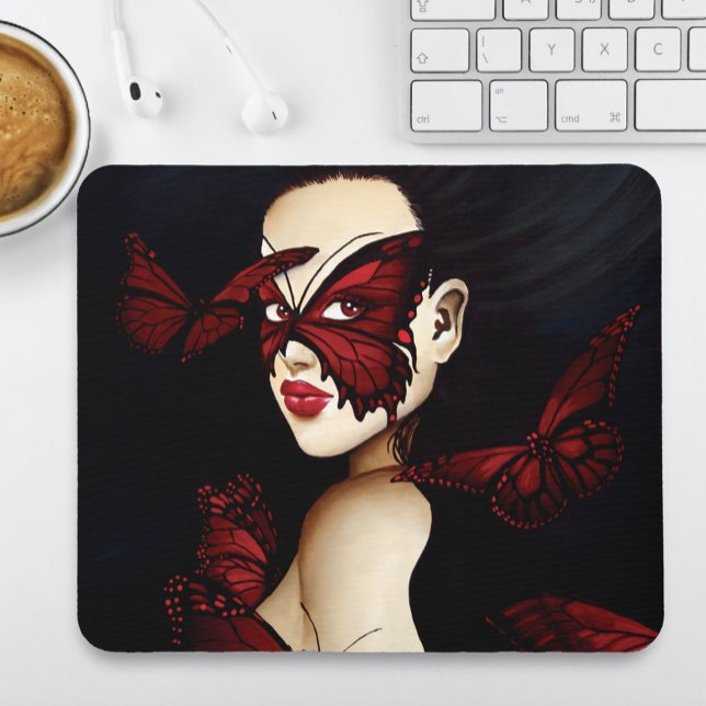Red Butterfly Masquerade Woman Gothic Fantasy Mouse Pad (Creator Uploaded)