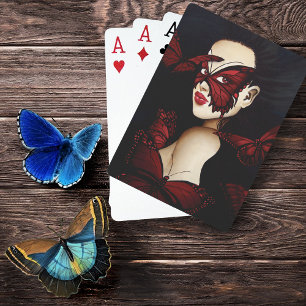 Red Butterfly Masquerade Woman Gothic Fantasy Playing Cards