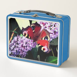 Red butterfly metal lunch box