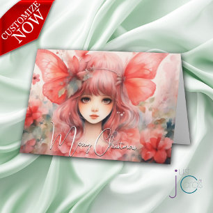 Red Butterfly Pixie Christmas Holiday  Card