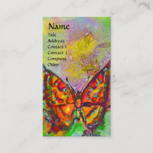RED BUTTERFLY PURPLE YELLOW GOLD SPARKLES Monogram Business Card